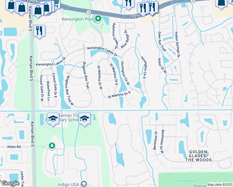 map of restaurants, bars, coffee shops, grocery stores, and more near 2159 Saint Martins Drive East in Jacksonville