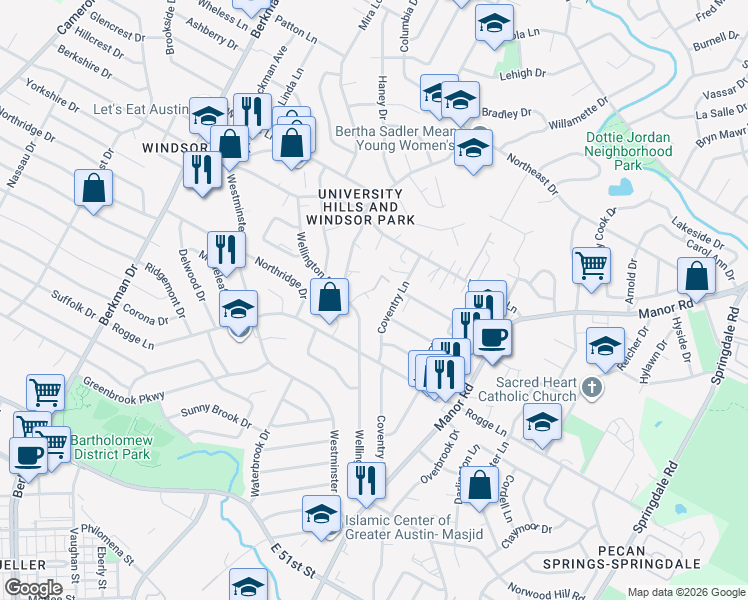 map of restaurants, bars, coffee shops, grocery stores, and more near in Austin