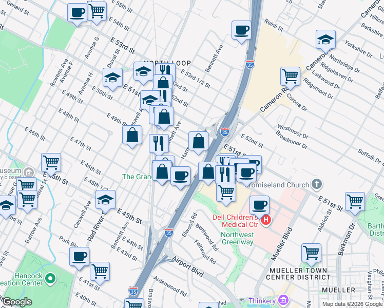 map of restaurants, bars, coffee shops, grocery stores, and more near 930 East 49th 1/2 Street in Austin