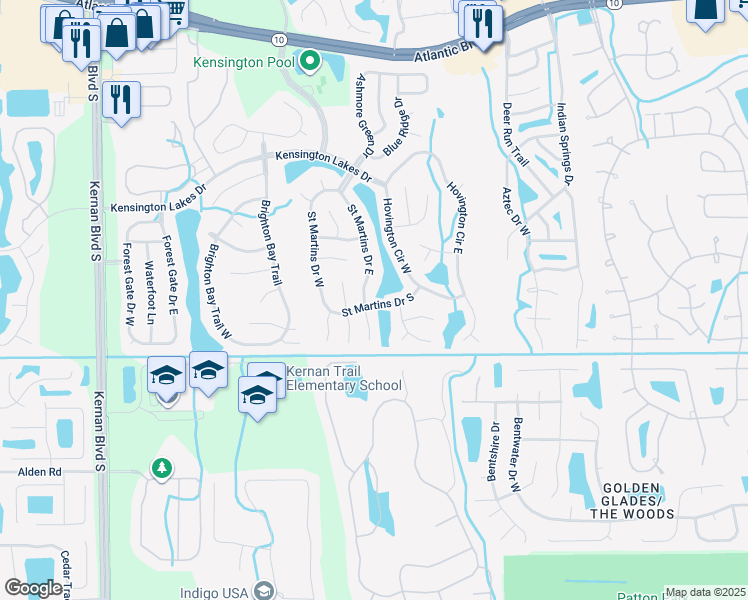 map of restaurants, bars, coffee shops, grocery stores, and more near 12507 Saint Martins Drive West in Jacksonville
