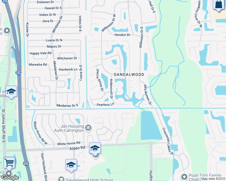 map of restaurants, bars, coffee shops, grocery stores, and more near 11222 Ardencroft Court in Jacksonville