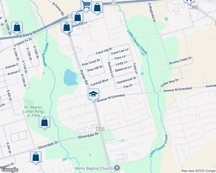 map of restaurants, bars, coffee shops, grocery stores, and more near 1618 Cantrell Boulevard in Conroe