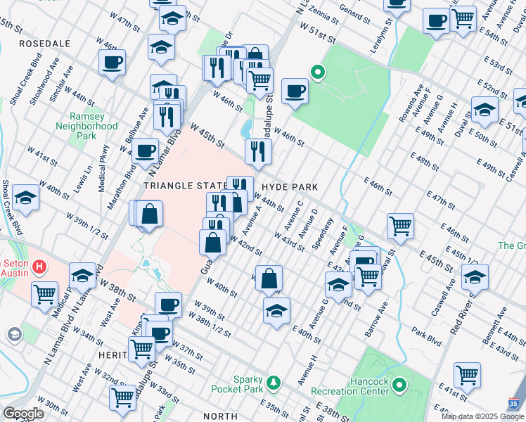 map of restaurants, bars, coffee shops, grocery stores, and more near in Austin