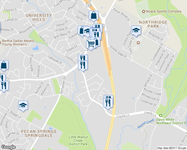 map of restaurants, bars, coffee shops, grocery stores, and more near 6612 Ashland Drive in Austin