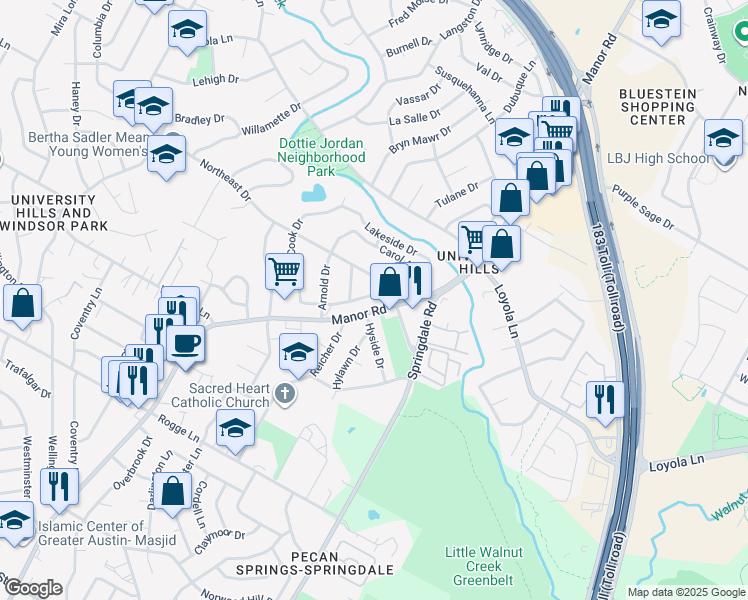 map of restaurants, bars, coffee shops, grocery stores, and more near 3209 Jack Cook Drive in Austin