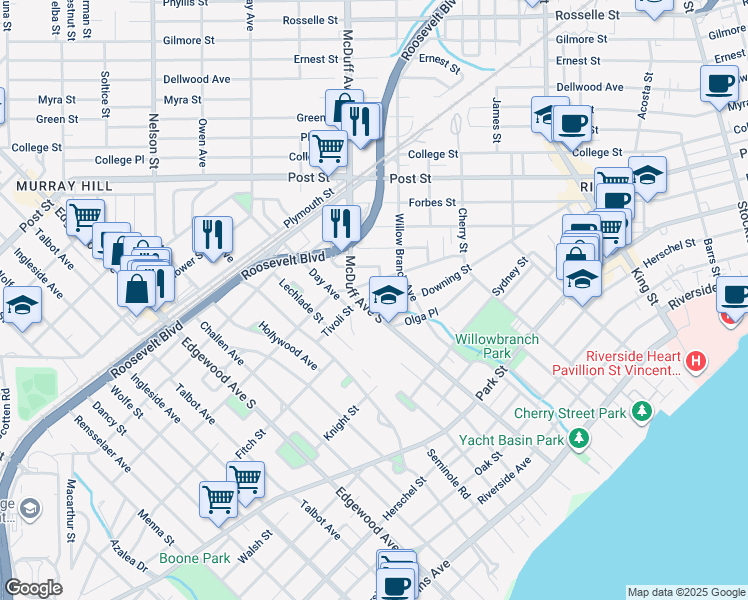 map of restaurants, bars, coffee shops, grocery stores, and more near 2994 Remington Street in Jacksonville