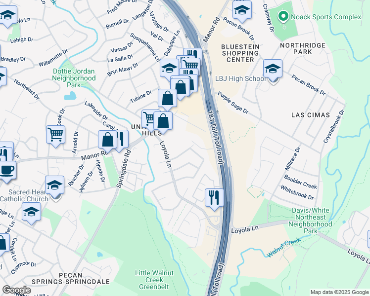 map of restaurants, bars, coffee shops, grocery stores, and more near 6612 Ashland Drive in Austin