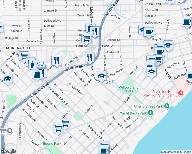map of restaurants, bars, coffee shops, grocery stores, and more near 2994 Remington Street in Jacksonville