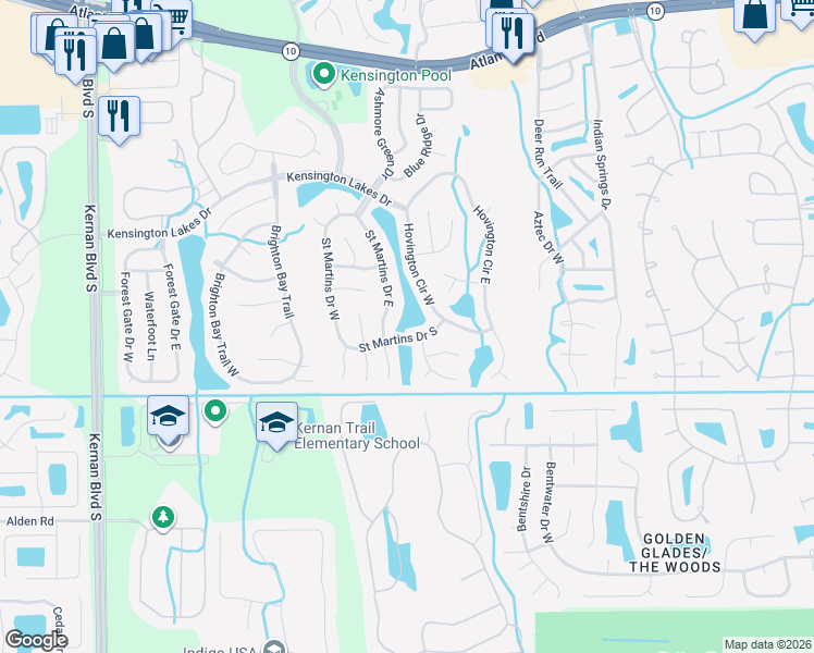 map of restaurants, bars, coffee shops, grocery stores, and more near 12507 Saint Martins Drive West in Jacksonville