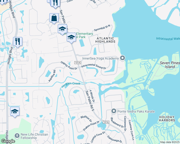 map of restaurants, bars, coffee shops, grocery stores, and more near 13850 Hollow Log Court in Jacksonville