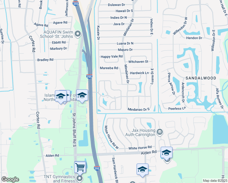 map of restaurants, bars, coffee shops, grocery stores, and more near 2292 Ironstone Drive North in Jacksonville
