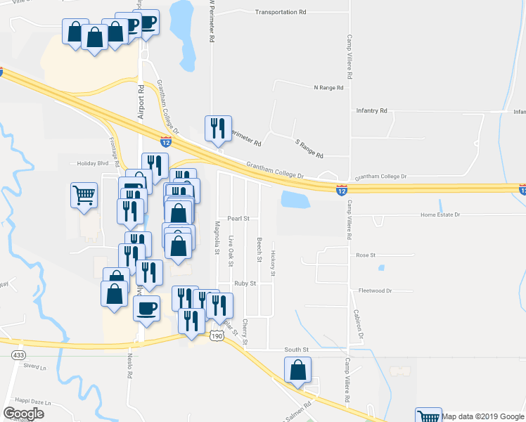 map of restaurants, bars, coffee shops, grocery stores, and more near 1604 Beech Street in Slidell
