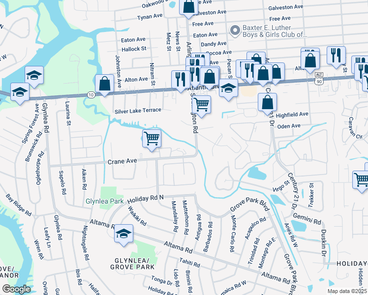 map of restaurants, bars, coffee shops, grocery stores, and more near 7211 Crane Avenue in Jacksonville