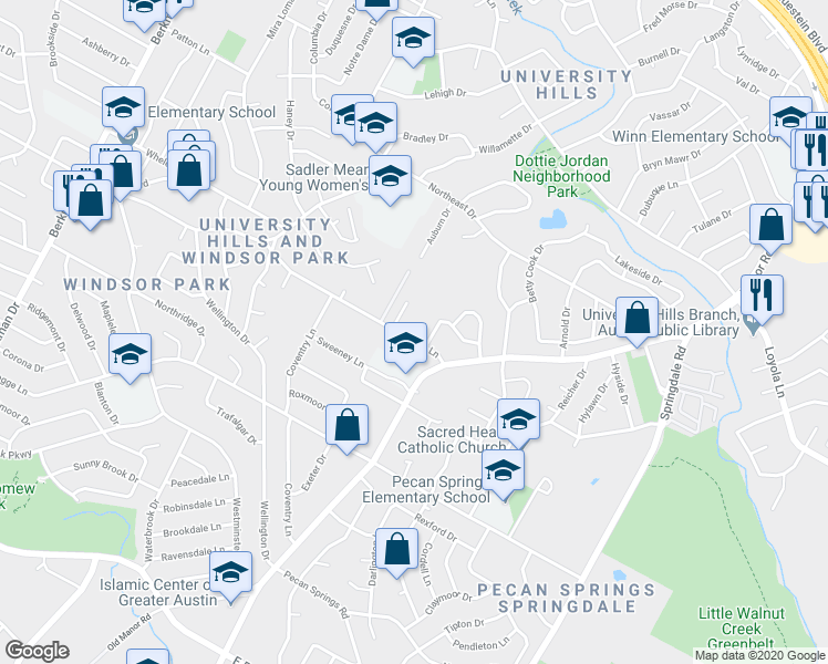 map of restaurants, bars, coffee shops, grocery stores, and more near 2706 Wheless Lane in Austin