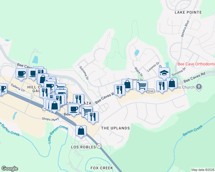 map of restaurants, bars, coffee shops, grocery stores, and more near 3501 Savoy Court in Austin