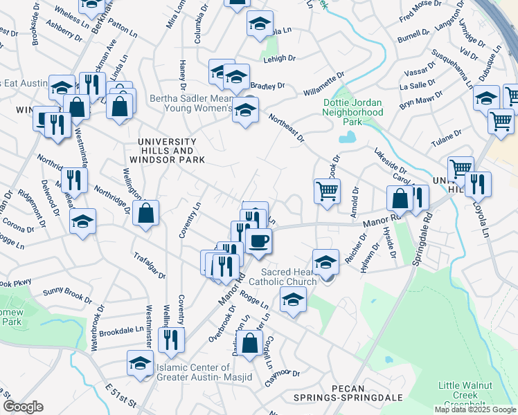 map of restaurants, bars, coffee shops, grocery stores, and more near 2706 Wheless Lane in Austin