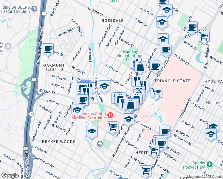 map of restaurants, bars, coffee shops, grocery stores, and more near 1405 West 39th 1/2 Street in Austin