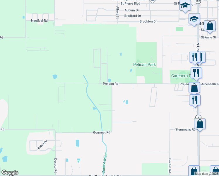 map of restaurants, bars, coffee shops, grocery stores, and more near 104 Gourmet Road in Carencro