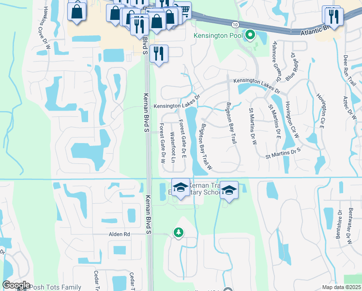 map of restaurants, bars, coffee shops, grocery stores, and more near 2106 Forest Gate Drive South in Jacksonville