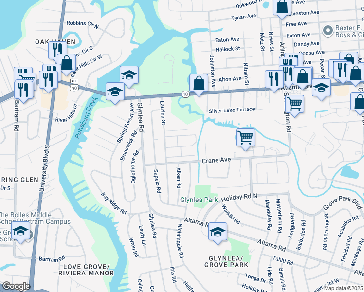 map of restaurants, bars, coffee shops, grocery stores, and more near 333 Laurina Street in Jacksonville