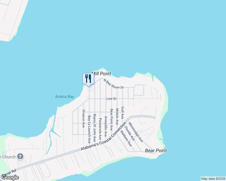 map of restaurants, bars, coffee shops, grocery stores, and more near 5724 Bear Point Avenue in Orange Beach