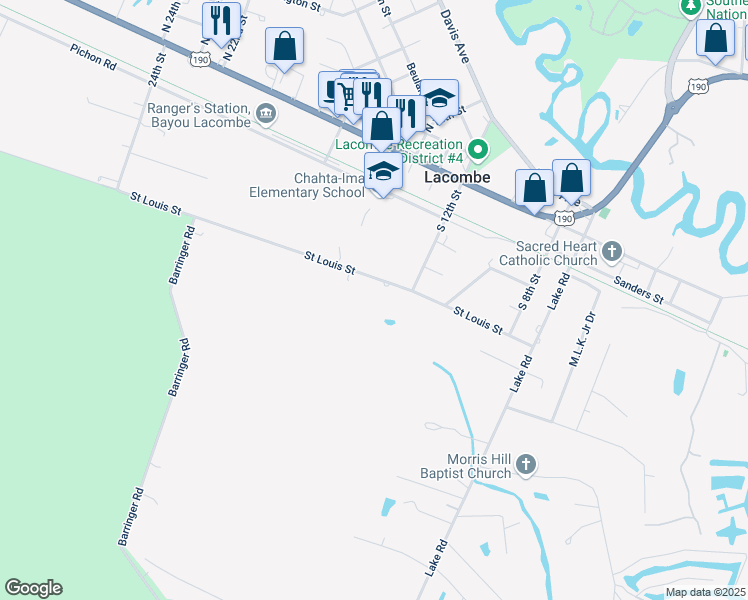 map of restaurants, bars, coffee shops, grocery stores, and more near 27526 Saint Louis Street in Lacombe