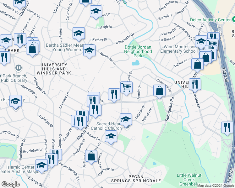 map of restaurants, bars, coffee shops, grocery stores, and more near 6205 Adalee Avenue in Austin