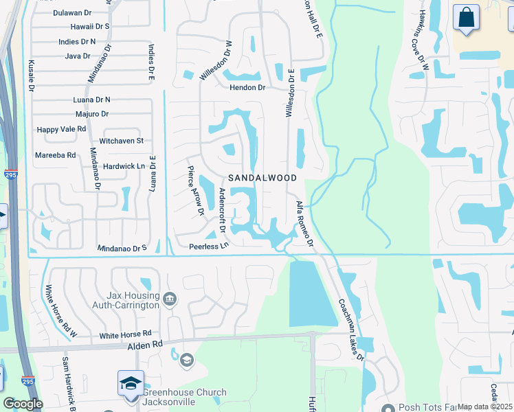 map of restaurants, bars, coffee shops, grocery stores, and more near 2130 Knottingham Trace Lane in Jacksonville