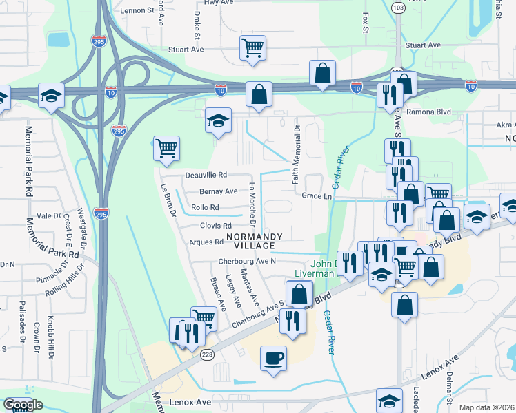 map of restaurants, bars, coffee shops, grocery stores, and more near 815 La Marche Drive in Jacksonville