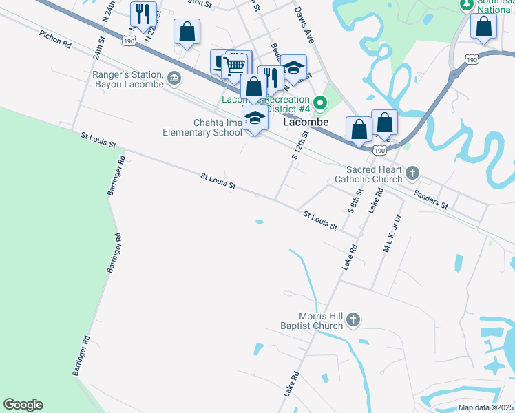 map of restaurants, bars, coffee shops, grocery stores, and more near 27526 Saint Louis Street in Lacombe