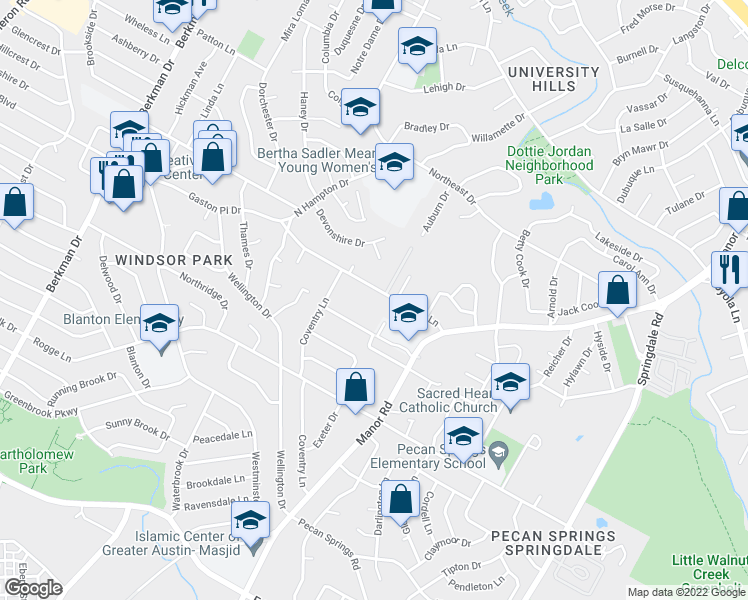 map of restaurants, bars, coffee shops, grocery stores, and more near 2603 Wheless Lane in Austin