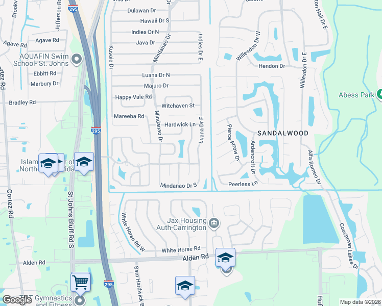 map of restaurants, bars, coffee shops, grocery stores, and more near 2279 Dumfries Circle East in Jacksonville