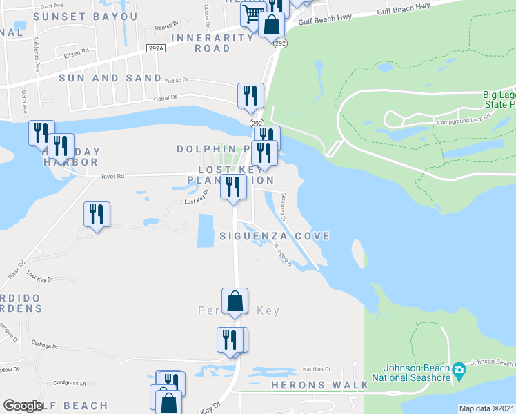 map of restaurants, bars, coffee shops, grocery stores, and more near 6210 Don Carlos Dr in Pensacola