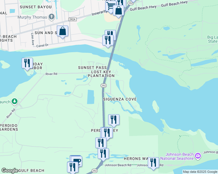 map of restaurants, bars, coffee shops, grocery stores, and more near 6209 Don Carlos Drive in Pensacola