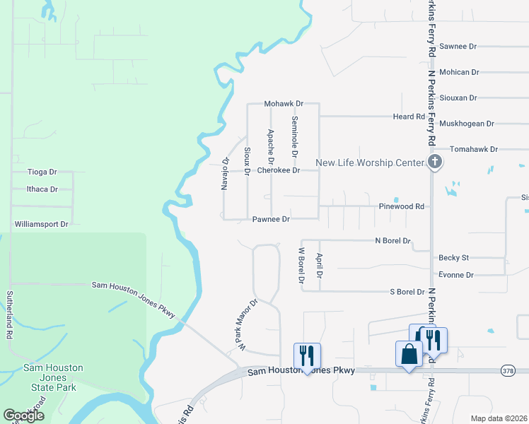 map of restaurants, bars, coffee shops, grocery stores, and more near 515 Apache Dr in Lake Charles