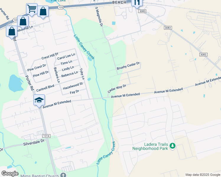 map of restaurants, bars, coffee shops, grocery stores, and more near 1324 Clear Cedar Court in Conroe