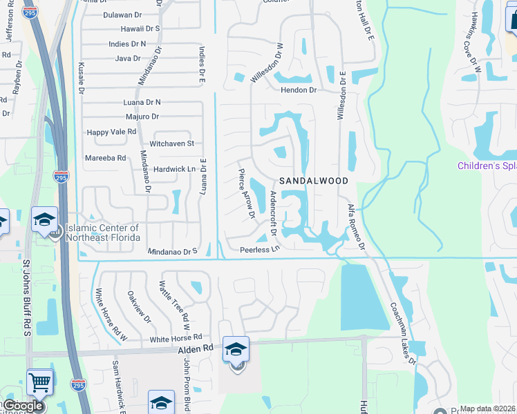 map of restaurants, bars, coffee shops, grocery stores, and more near 2249 Pierce Arrow Drive in Jacksonville