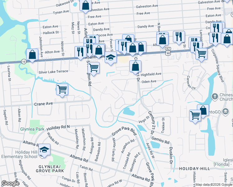 map of restaurants, bars, coffee shops, grocery stores, and more near 400 Century 21 Drive in Jacksonville