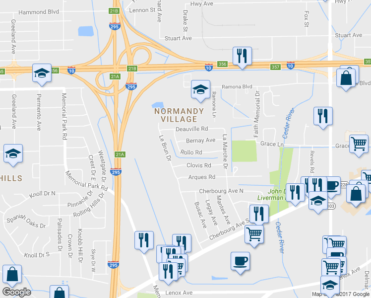 map of restaurants, bars, coffee shops, grocery stores, and more near 7033 Rollo Road in Jacksonville
