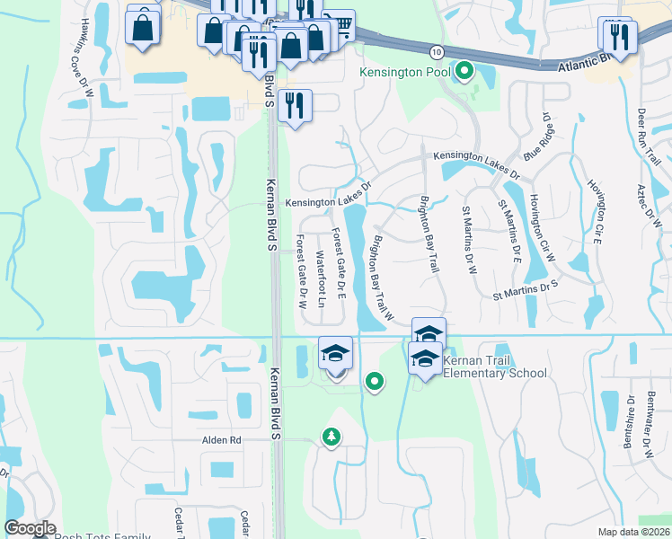 map of restaurants, bars, coffee shops, grocery stores, and more near 2106 Forest Gate Drive South in Jacksonville