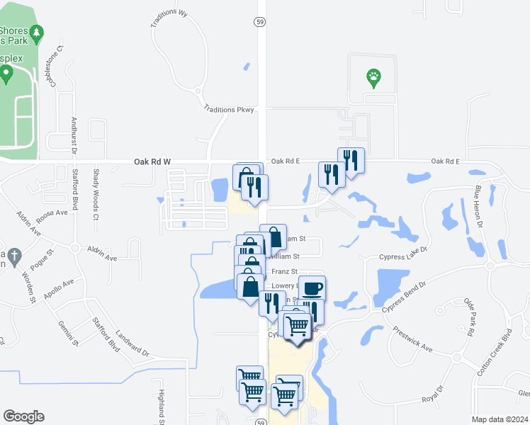 map of restaurants, bars, coffee shops, grocery stores, and more near 4500 Gulf Shores Parkway in Gulf Shores