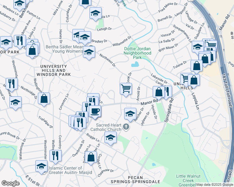map of restaurants, bars, coffee shops, grocery stores, and more near 6205 Adalee Avenue in Austin