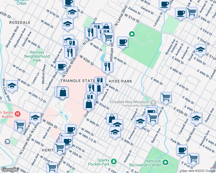 map of restaurants, bars, coffee shops, grocery stores, and more near in Austin