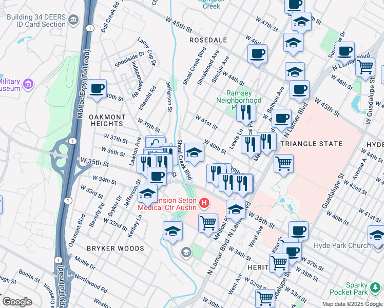 map of restaurants, bars, coffee shops, grocery stores, and more near 3903 Seiders Avenue in Austin