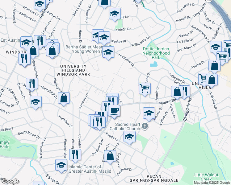 map of restaurants, bars, coffee shops, grocery stores, and more near 2706 Wheless Lane in Austin