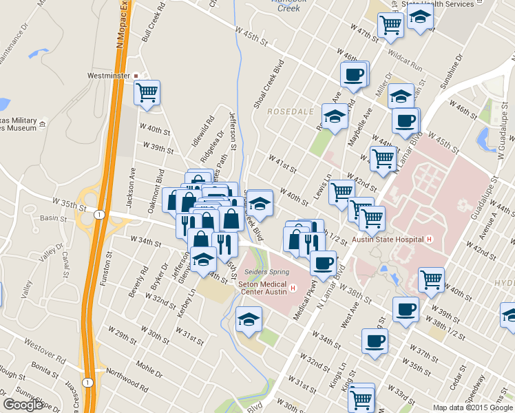 map of restaurants, bars, coffee shops, grocery stores, and more near 1509 West 39th 1/2 Street in Austin