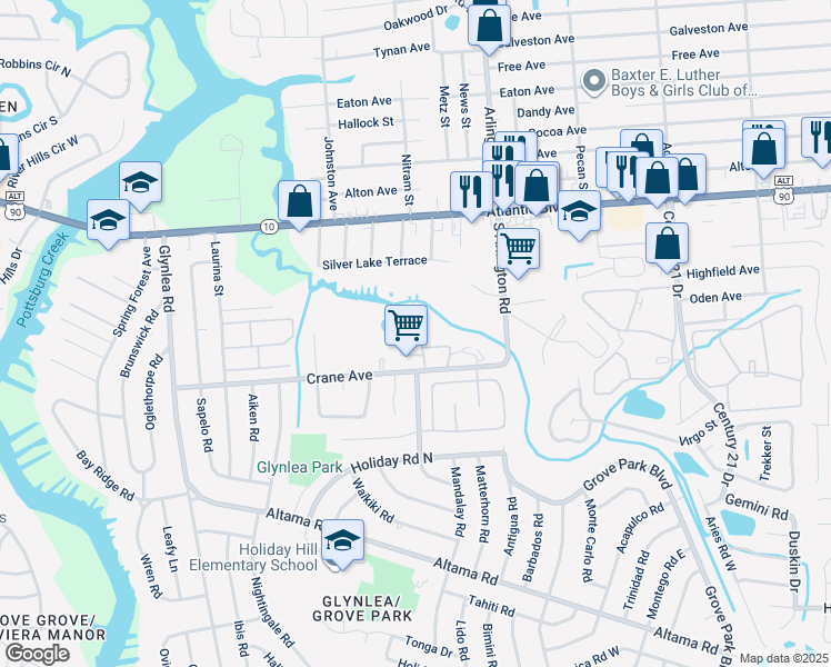 map of restaurants, bars, coffee shops, grocery stores, and more near 7211 Crane Avenue in Jacksonville