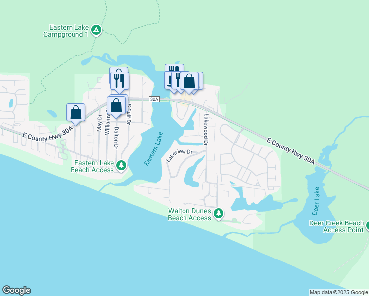 map of restaurants, bars, coffee shops, grocery stores, and more near 455 Lakeview Drive in Santa Rosa Beach
