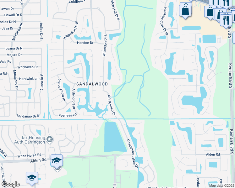 map of restaurants, bars, coffee shops, grocery stores, and more near in Jacksonville
