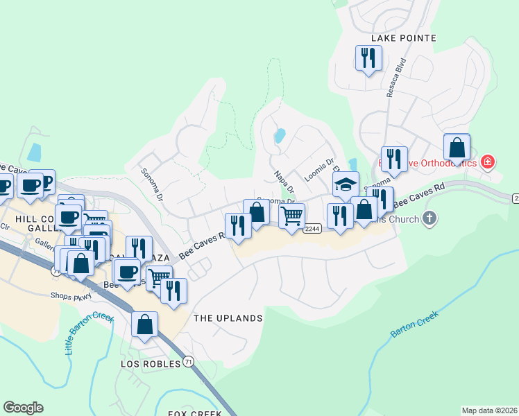 map of restaurants, bars, coffee shops, grocery stores, and more near 3305 Avenal Drive in Austin